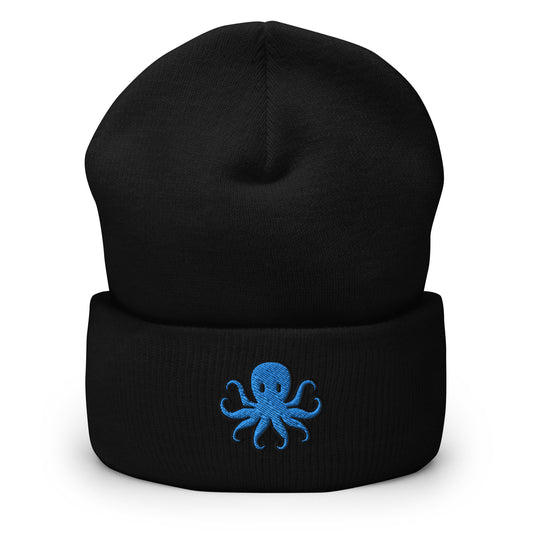 Octopus Gift, Octopus Lover Embroidered Beanie, Handmade Cuffed Knit Unisex Slouchy Adult Winter Hat Cap Gift