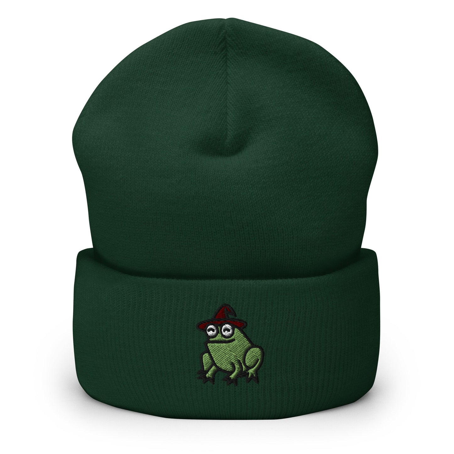 Magical Wizard Toad, Wizard Frog Embroidered Beanie, Handmade Cuffed Knit Unisex Slouchy Adult Winter Hat Cap Gift