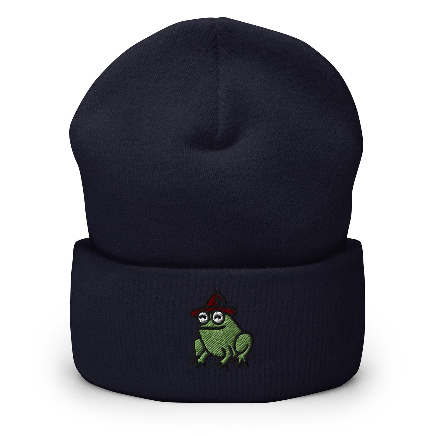 Magical Wizard Toad, Wizard Frog Embroidered Beanie, Handmade Cuffed Knit Unisex Slouchy Adult Winter Hat Cap Gift