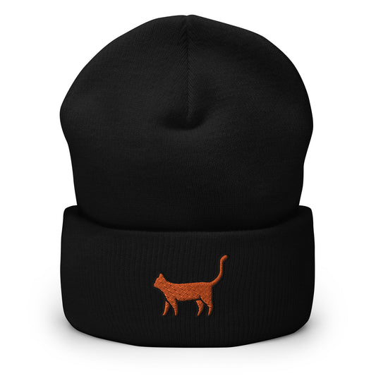 Orange Tabby Cat Lover Gift, Orange Cat Kitty Kitten Embroidered Beanie, Handmade Cuffed Knit Unisex Slouchy Adult Winter Hat Cap Gift
