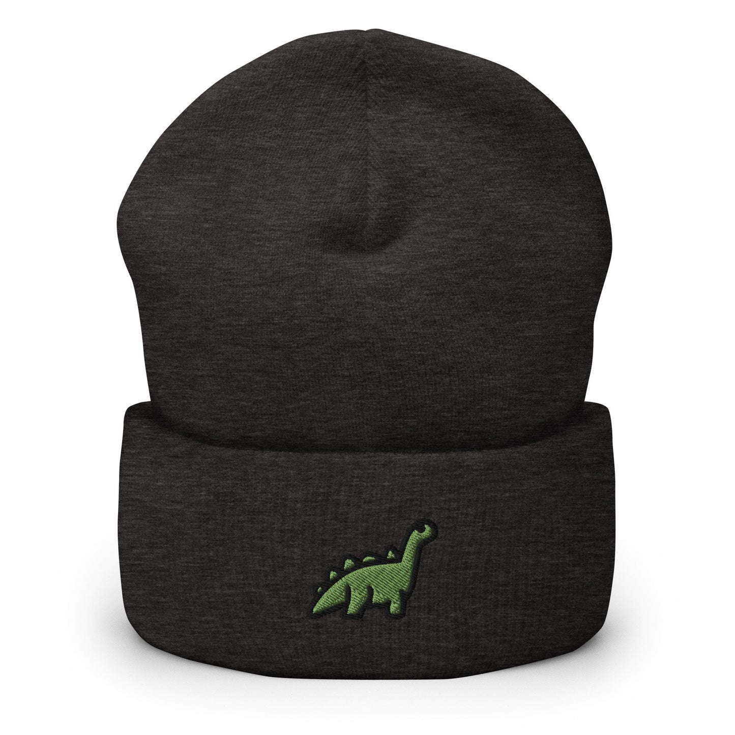 Dinosaur Embroidered Beanie, Handmade Cuffed Knit Unisex Slouchy Adult Winter Hat Cap Gift