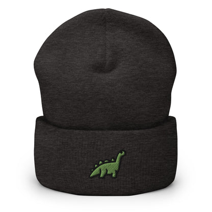 Dinosaur Embroidered Beanie, Handmade Cuffed Knit Unisex Slouchy Adult Winter Hat Cap Gift