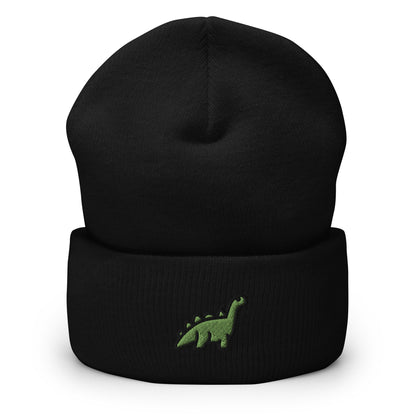 Dinosaur Embroidered Beanie, Handmade Cuffed Knit Unisex Slouchy Adult Winter Hat Cap Gift