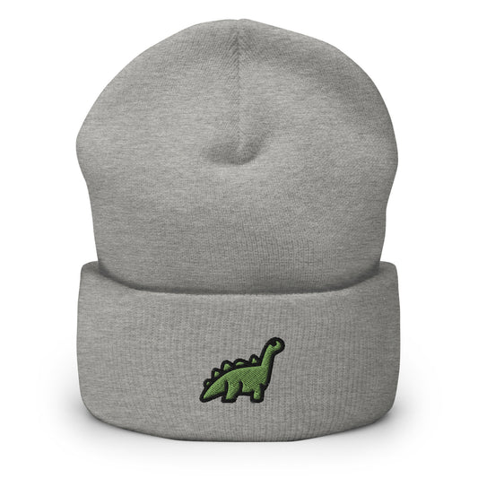 Dinosaur Embroidered Beanie, Handmade Cuffed Knit Unisex Slouchy Adult Winter Hat Cap Gift