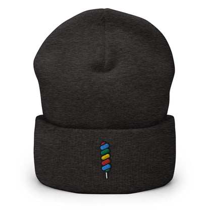 Rainbow Twisty Swirl Lollipop Candy Embroidered Beanie, Handmade Cuffed Knit Unisex Slouchy Adult Winter Hat Cap Gift