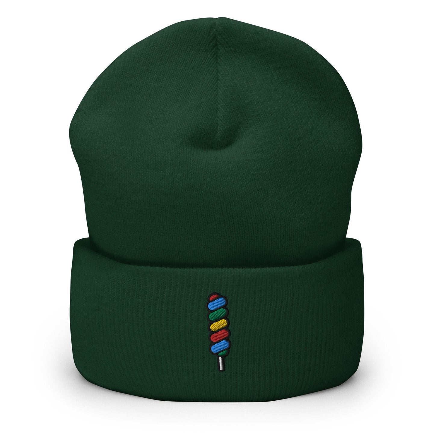 Rainbow Twisty Swirl Lollipop Candy Embroidered Beanie, Handmade Cuffed Knit Unisex Slouchy Adult Winter Hat Cap Gift