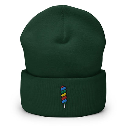 Rainbow Twisty Swirl Lollipop Candy Embroidered Beanie, Handmade Cuffed Knit Unisex Slouchy Adult Winter Hat Cap Gift