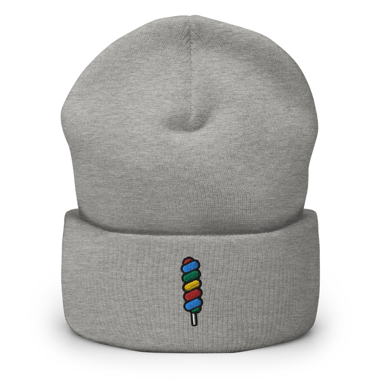 Rainbow Twisty Swirl Lollipop Candy Embroidered Beanie, Handmade Cuffed Knit Unisex Slouchy Adult Winter Hat Cap Gift