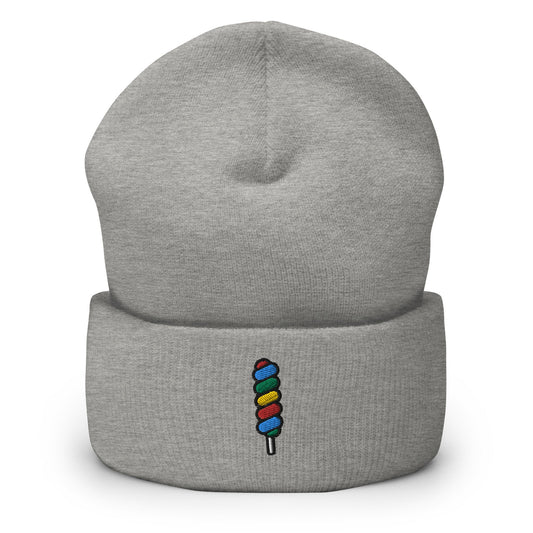 Rainbow Twisty Swirl Lollipop Candy Embroidered Beanie, Handmade Cuffed Knit Unisex Slouchy Adult Winter Hat Cap Gift