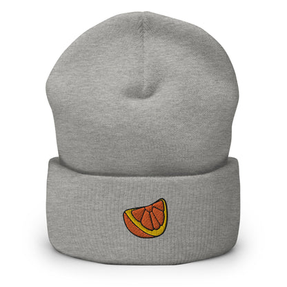 Slice of Orange Embroidered Beanie, Handmade Cuffed Knit Unisex Slouchy Adult Winter Hat Cap Gift