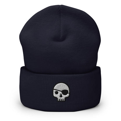 Pirate Skull Embroidered Beanie, Handmade Cuffed Knit Unisex Slouchy Adult Winter Hat Cap Gift