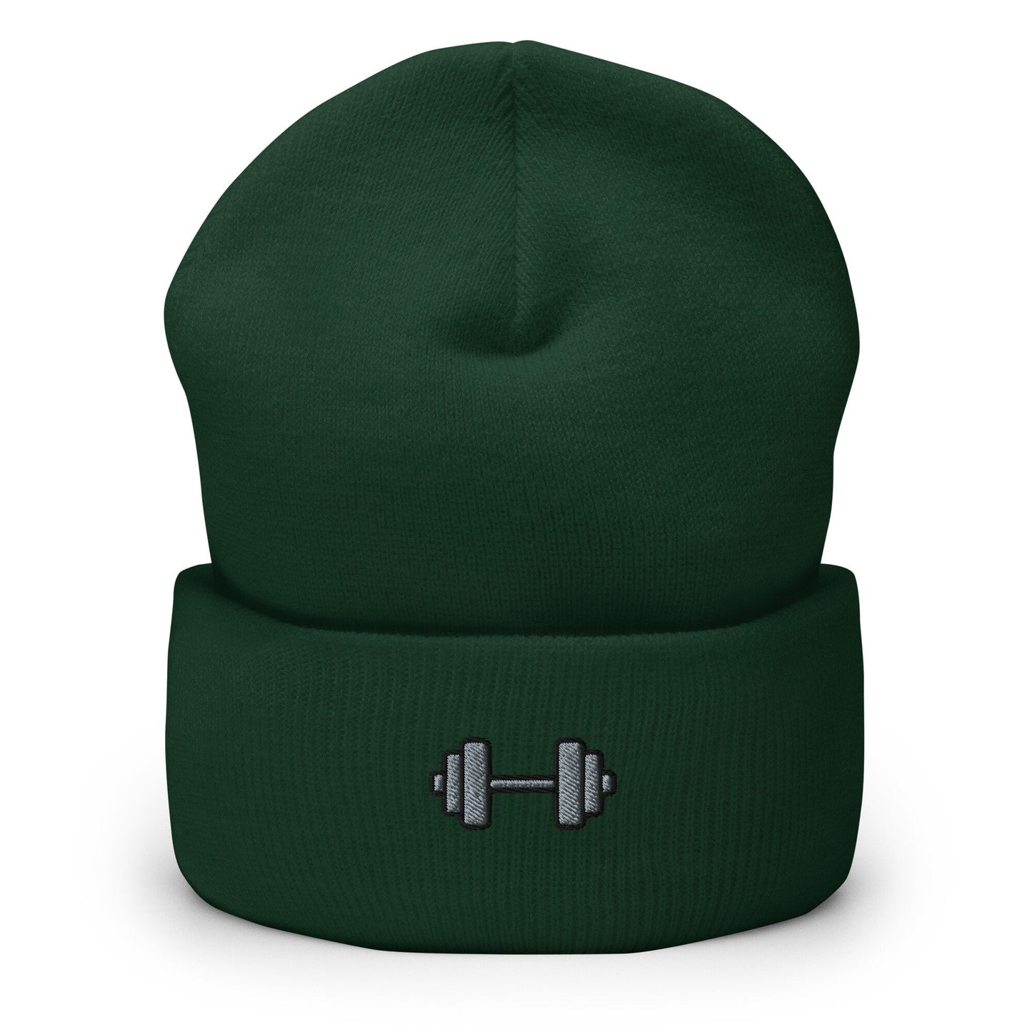 Dumbbell Weightlifting Body Building Embroidered Beanie, Handmade Cuffed Knit Unisex Slouchy Adult Winter Hat Cap Gift