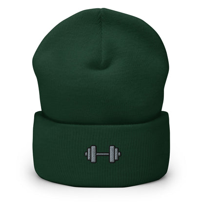 Dumbbell Weightlifting Body Building Embroidered Beanie, Handmade Cuffed Knit Unisex Slouchy Adult Winter Hat Cap Gift