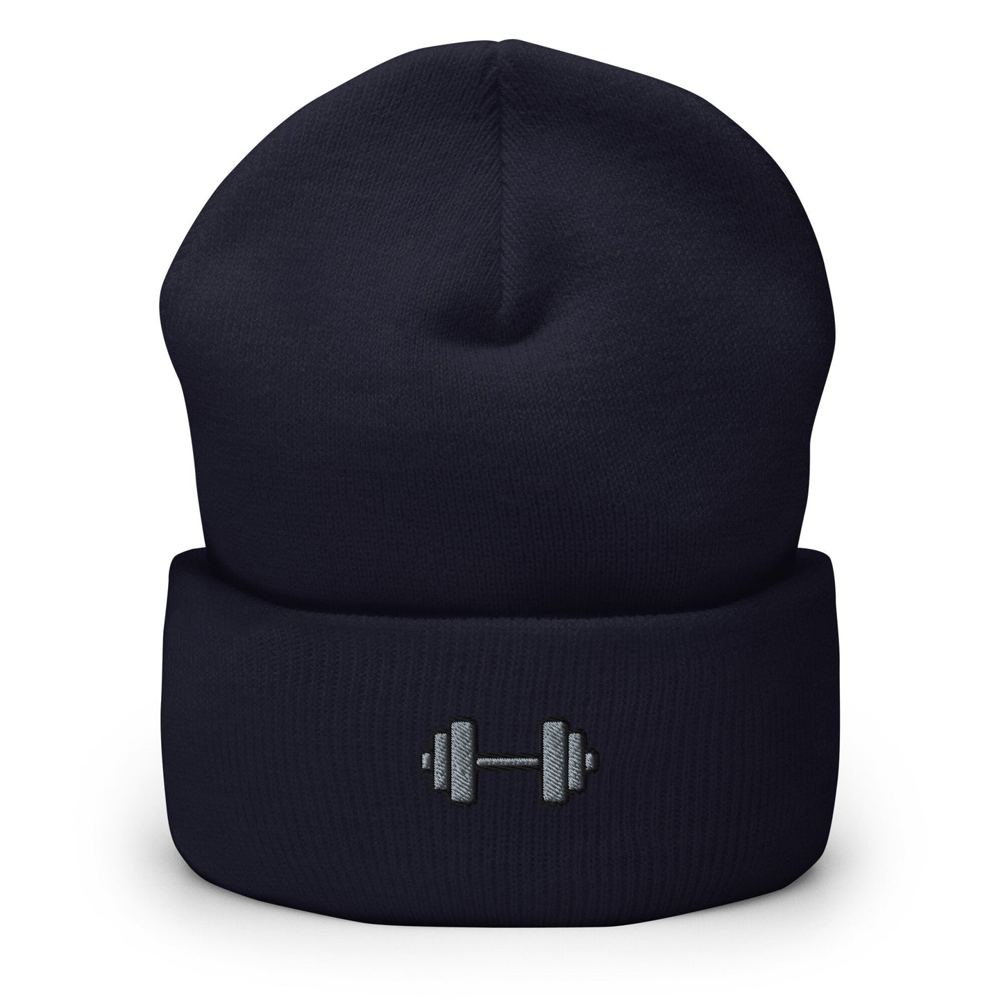 Dumbbell Weightlifting Body Building Embroidered Beanie, Handmade Cuffed Knit Unisex Slouchy Adult Winter Hat Cap Gift