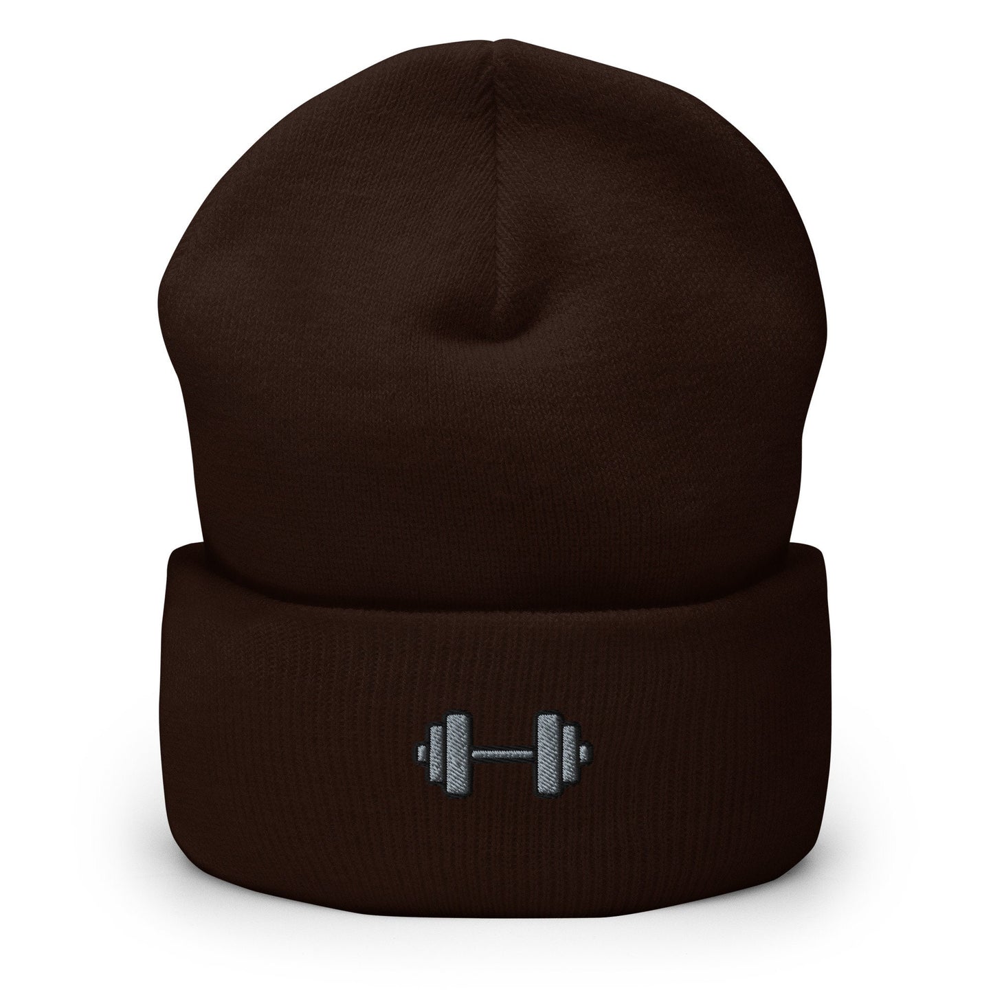 Dumbbell Weightlifting Body Building Embroidered Beanie, Handmade Cuffed Knit Unisex Slouchy Adult Winter Hat Cap Gift