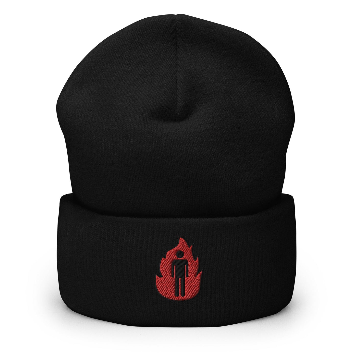 Man on Fire Anxiety Burning Man Embroidered Beanie, Handmade Cuffed Knit Unisex Slouchy Adult Winter Hat Cap Gift