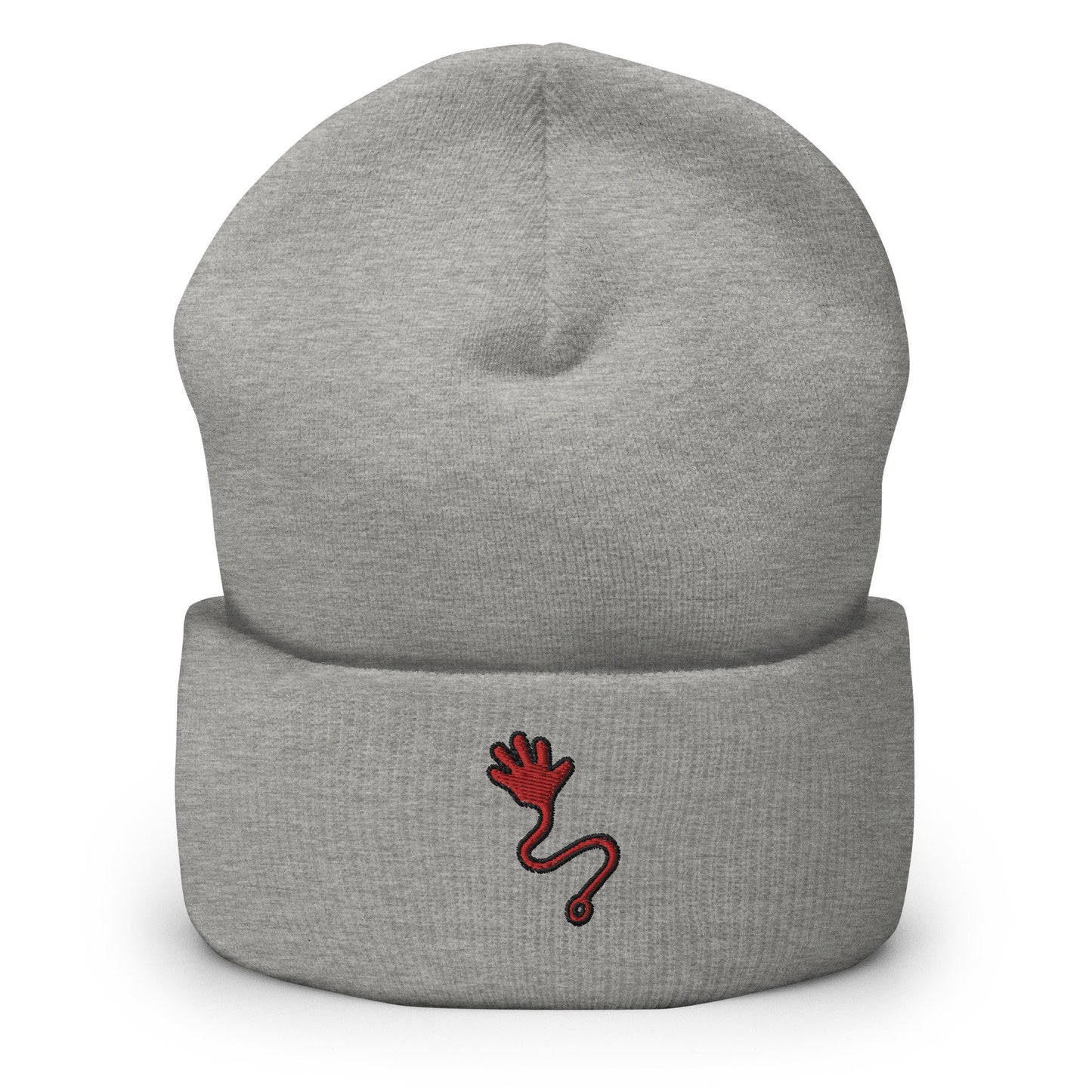 Retro Sticky Hand Toy Embroidered Beanie, Handmade Cuffed Knit Unisex Slouchy Adult Winter Hat Cap Gift