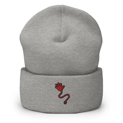 Retro Sticky Hand Toy Embroidered Beanie, Handmade Cuffed Knit Unisex Slouchy Adult Winter Hat Cap Gift