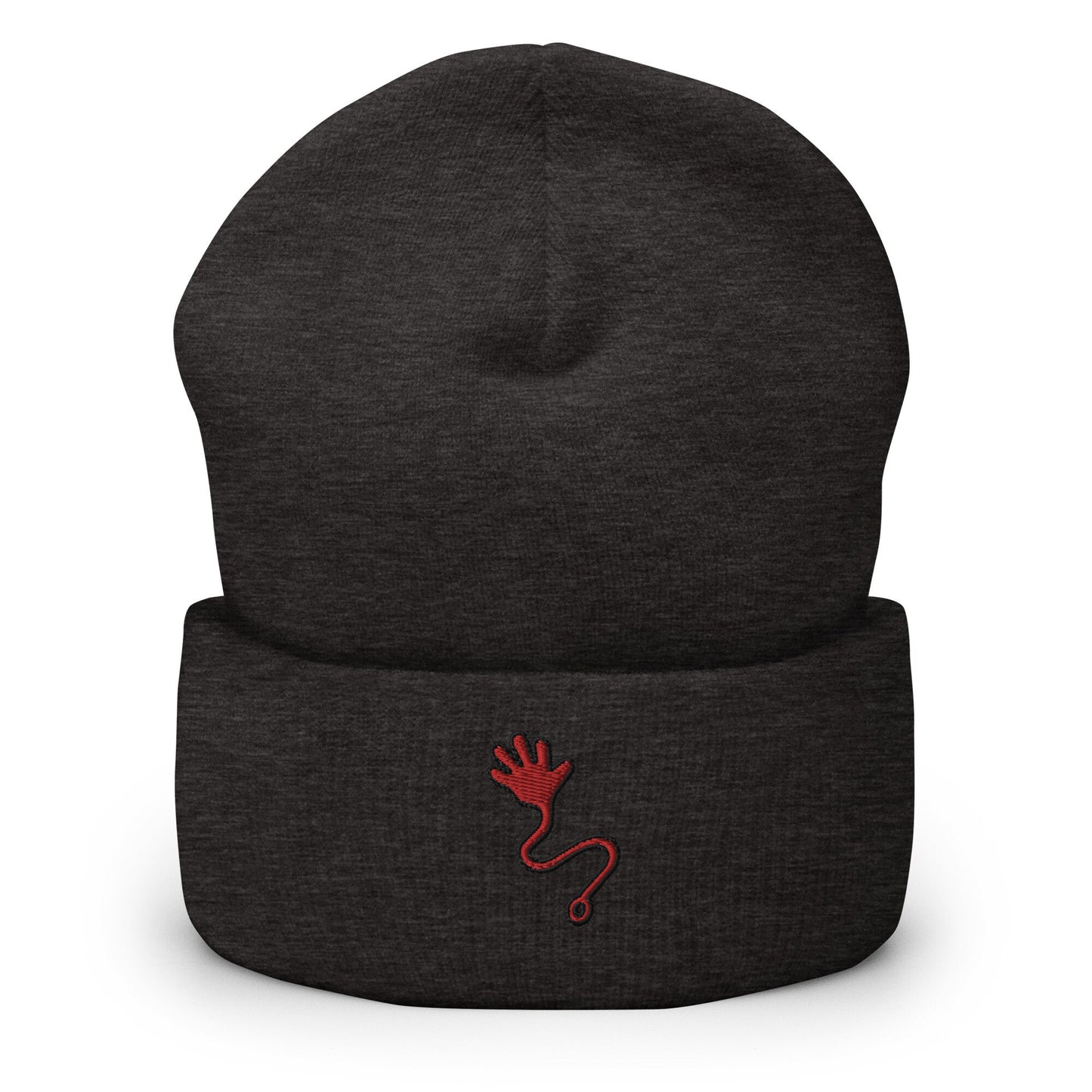 Retro Sticky Hand Toy Embroidered Beanie, Handmade Cuffed Knit Unisex Slouchy Adult Winter Hat Cap Gift