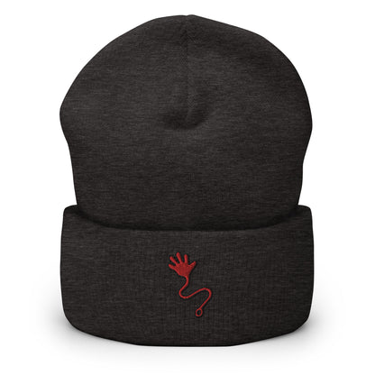 Retro Sticky Hand Toy Embroidered Beanie, Handmade Cuffed Knit Unisex Slouchy Adult Winter Hat Cap Gift