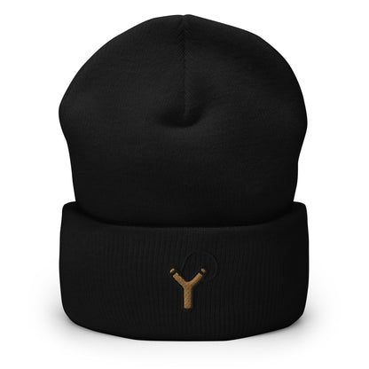 Slingshot Embroidered Beanie, Handmade Cuffed Knit Unisex Slouchy Adult Winter Hat Cap Gift