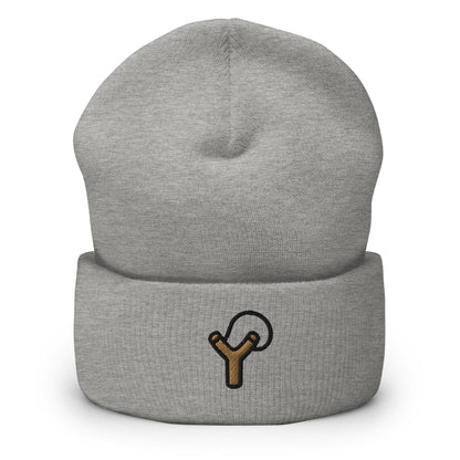 Slingshot Embroidered Beanie, Handmade Cuffed Knit Unisex Slouchy Adult Winter Hat Cap Gift