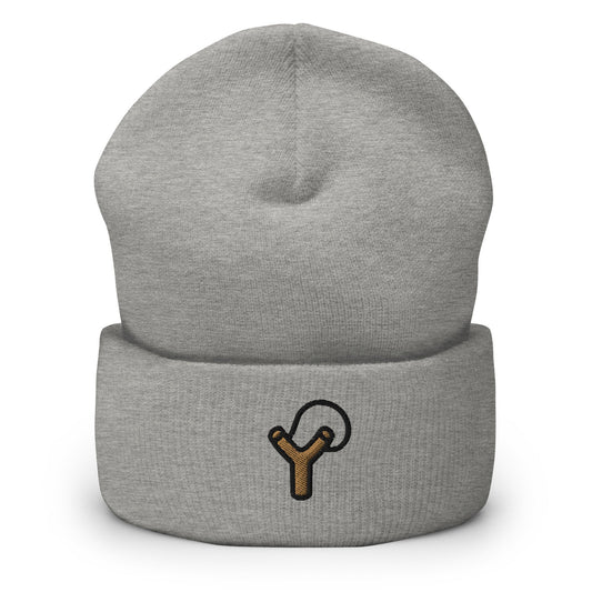 Slingshot Embroidered Beanie, Handmade Cuffed Knit Unisex Slouchy Adult Winter Hat Cap Gift