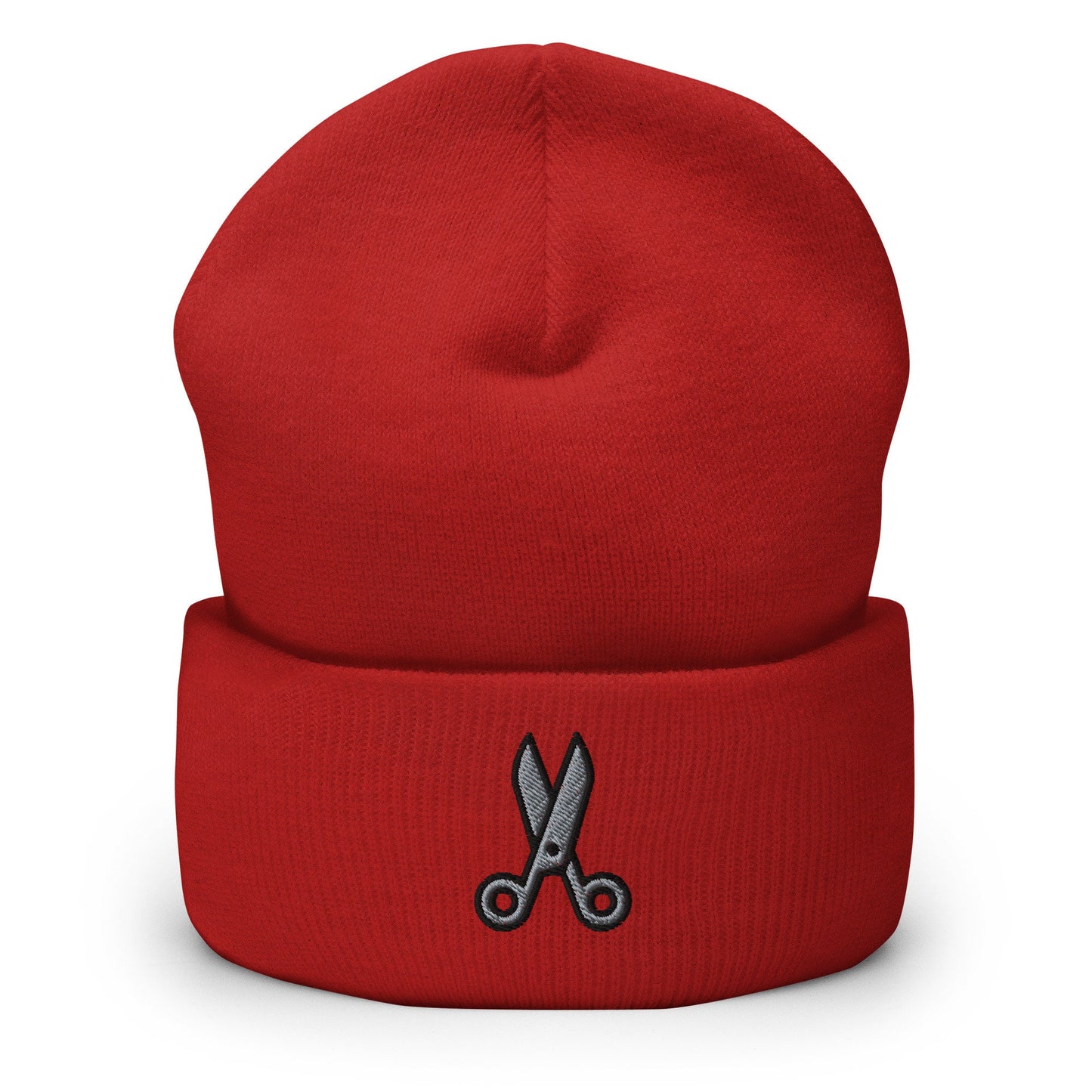 Scissors Clippers Embroidered Beanie, Handmade Cuffed Knit Unisex Slouchy Adult Winter Hat Cap Gift