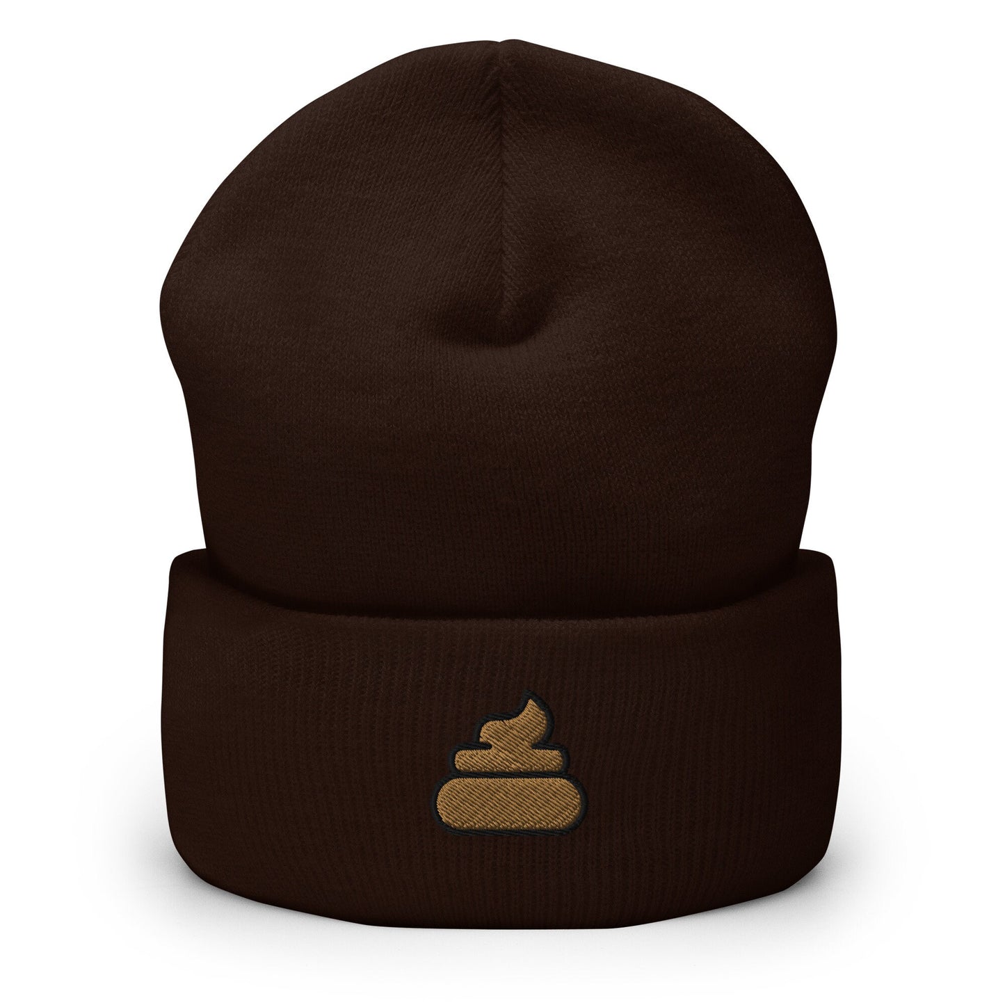 Poop Emoji Embroidered Beanie, Handmade Cuffed Knit Unisex Slouchy Adult Winter Hat Cap Gift
