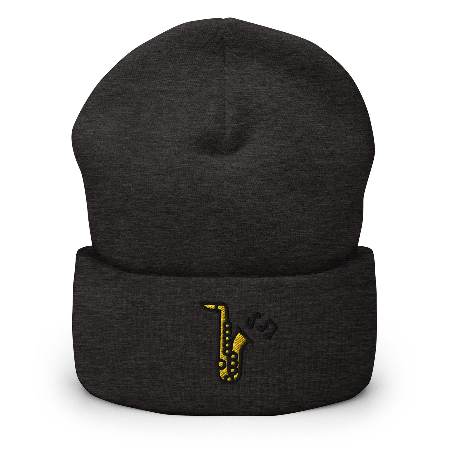 Jazz Saxophone Embroidered Beanie, Handmade Cuffed Knit Unisex Slouchy Adult Winter Hat Cap Gift