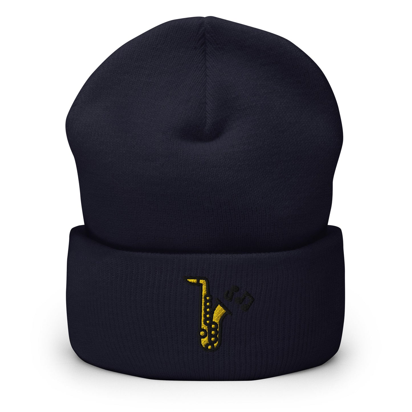 Jazz Saxophone Embroidered Beanie, Handmade Cuffed Knit Unisex Slouchy Adult Winter Hat Cap Gift