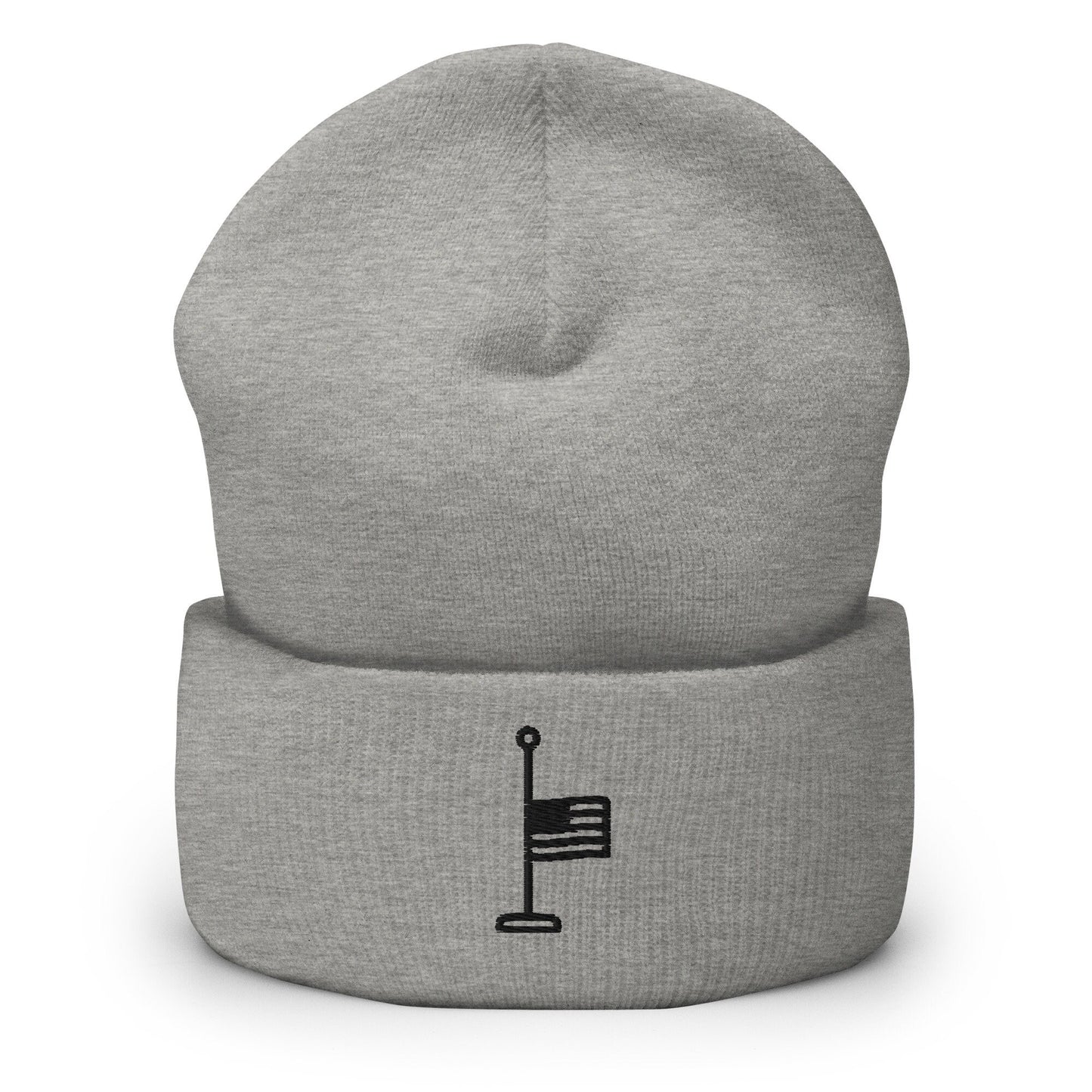 Half Mast, Half Staff U.S. Flag Embroidered Beanie, Handmade Cuffed Knit Unisex Slouchy Adult Winter Hat Cap Gift