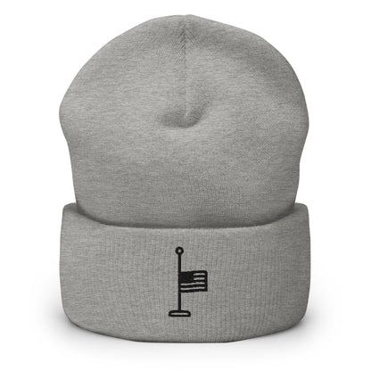 Half Mast, Half Staff U.S. Flag Embroidered Beanie, Handmade Cuffed Knit Unisex Slouchy Adult Winter Hat Cap Gift