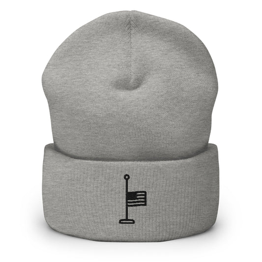 Half Mast, Half Staff U.S. Flag Embroidered Beanie, Handmade Cuffed Knit Unisex Slouchy Adult Winter Hat Cap Gift