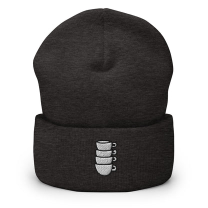 Stacked Espresso Cups Embroidered Beanie, Handmade Cuffed Knit Unisex Slouchy Adult Winter Hat Cap Gift