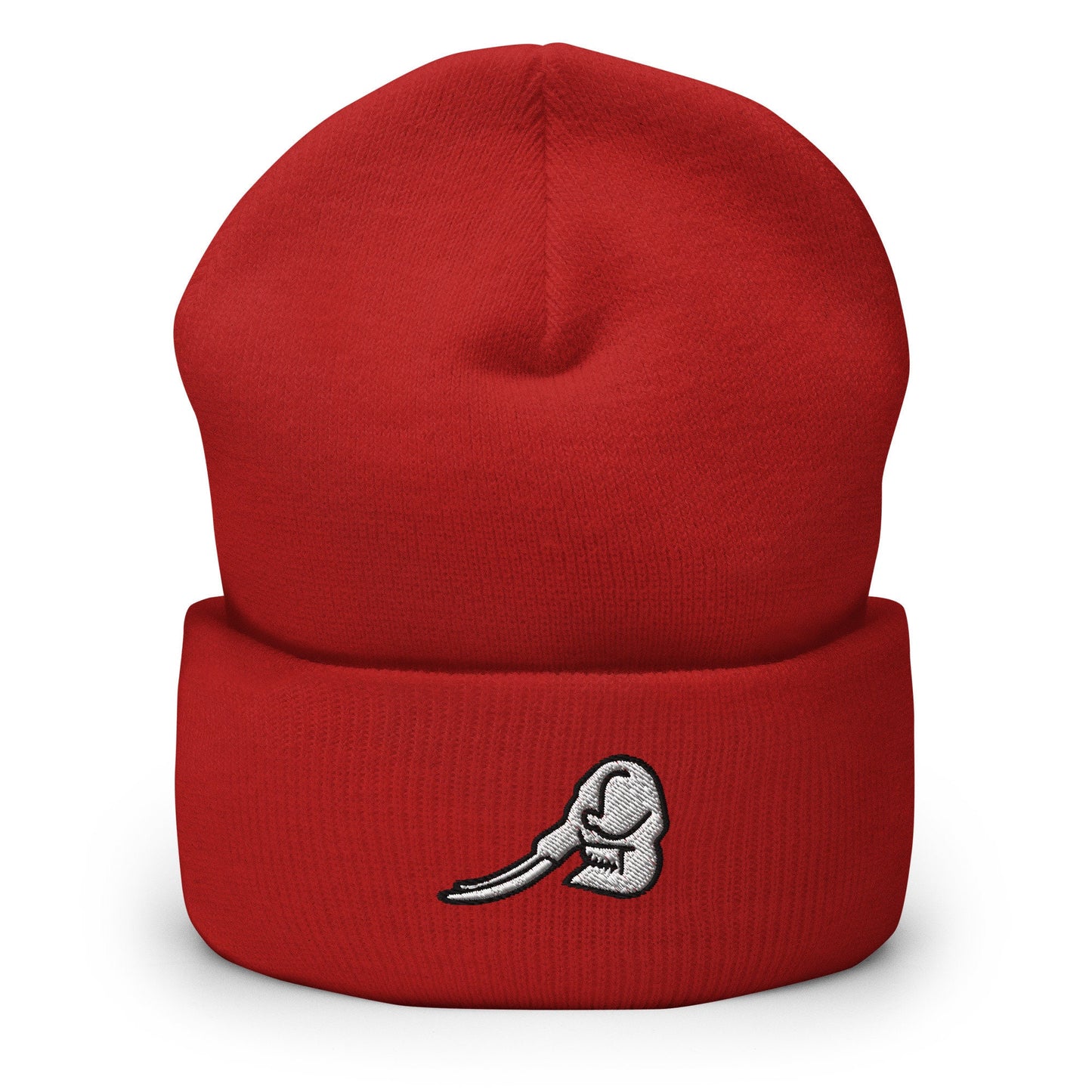 Mastadon Skull Fossil Embroidered Beanie, Handmade Cuffed Knit Unisex Slouchy Adult Winter Hat Cap Gift
