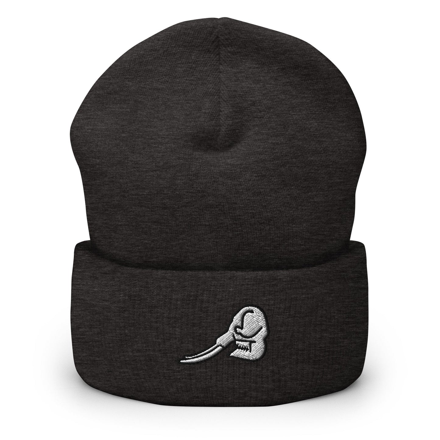 Mastadon Skull Fossil Embroidered Beanie, Handmade Cuffed Knit Unisex Slouchy Adult Winter Hat Cap Gift