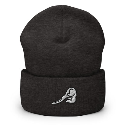 Mastadon Skull Fossil Embroidered Beanie, Handmade Cuffed Knit Unisex Slouchy Adult Winter Hat Cap Gift