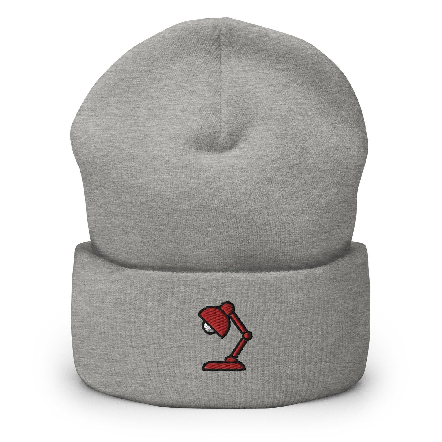 Office Desk Lamp Embroidered Beanie, Handmade Cuffed Knit Unisex Slouchy Adult Winter Hat Cap Gift