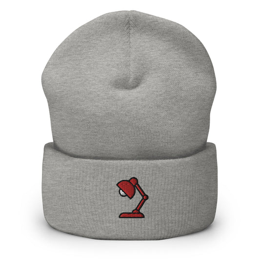 Office Desk Lamp Embroidered Beanie, Handmade Cuffed Knit Unisex Slouchy Adult Winter Hat Cap Gift