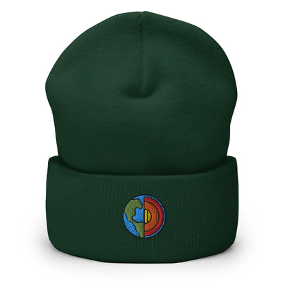 Geologist Planet Earth Core Embroidered Beanie, Handmade Cuffed Knit Unisex Slouchy Adult Winter Hat Cap Gift