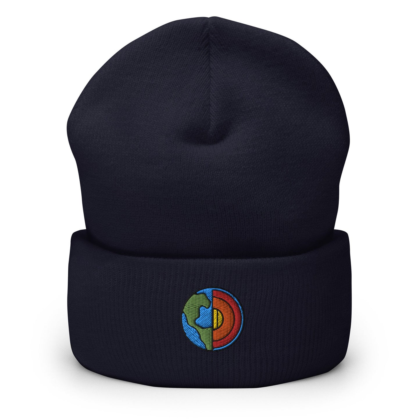 Geologist Planet Earth Core Embroidered Beanie, Handmade Cuffed Knit Unisex Slouchy Adult Winter Hat Cap Gift