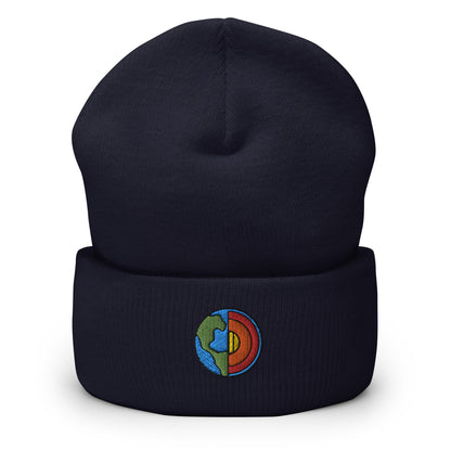 Geologist Planet Earth Core Embroidered Beanie, Handmade Cuffed Knit Unisex Slouchy Adult Winter Hat Cap Gift