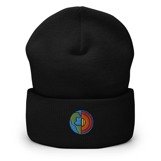 Geologist Planet Earth Core Embroidered Beanie, Handmade Cuffed Knit Unisex Slouchy Adult Winter Hat Cap Gift