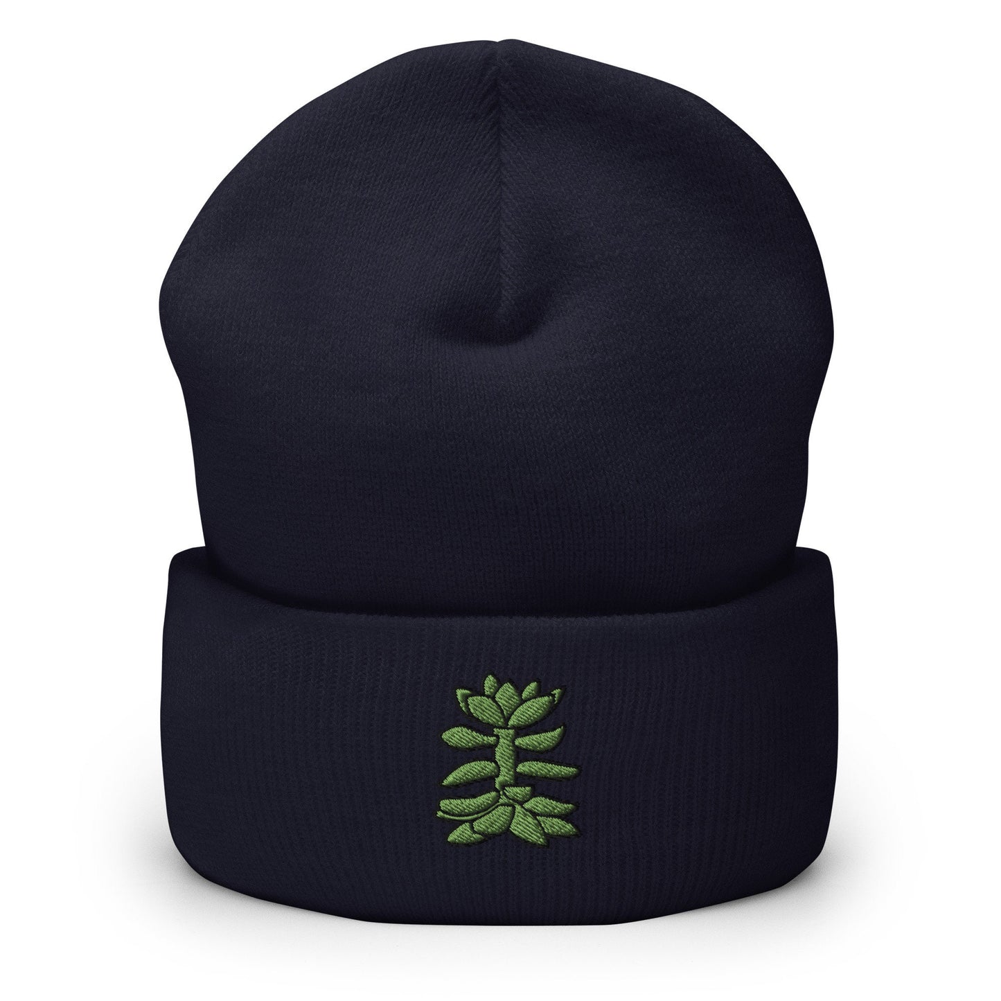 Succulent Cactus Plant Embroidered Beanie, Handmade Cuffed Knit Unisex Slouchy Adult Winter Hat Cap Gift