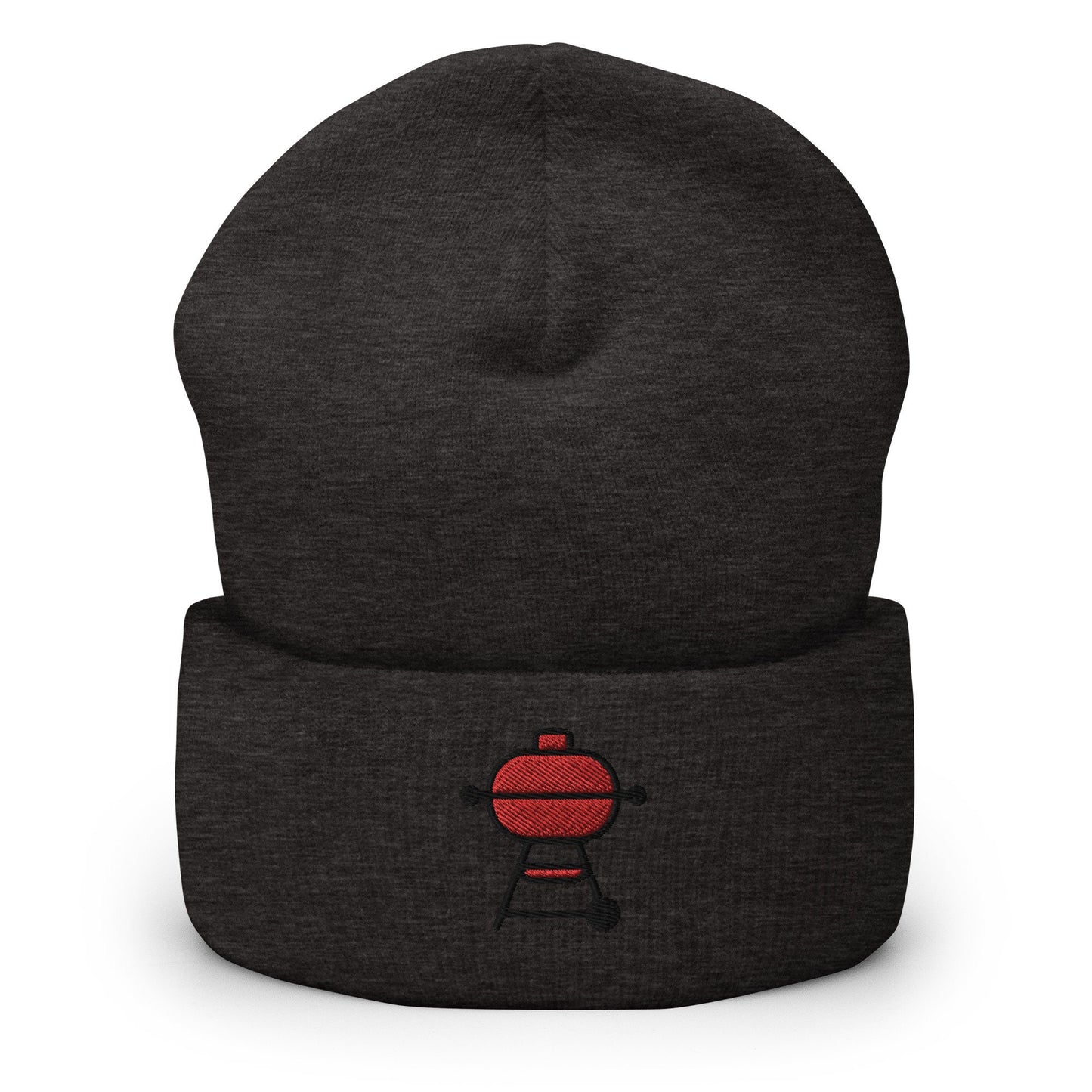 Barbecue BBQ Charcoal Grill Cookout Embroidered Beanie, Handmade Cuffed Knit Unisex Slouchy Adult Winter Hat Cap Gift