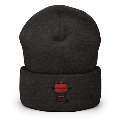 Barbecue BBQ Charcoal Grill Cookout Embroidered Beanie, Handmade Cuffed Knit Unisex Slouchy Adult Winter Hat Cap Gift