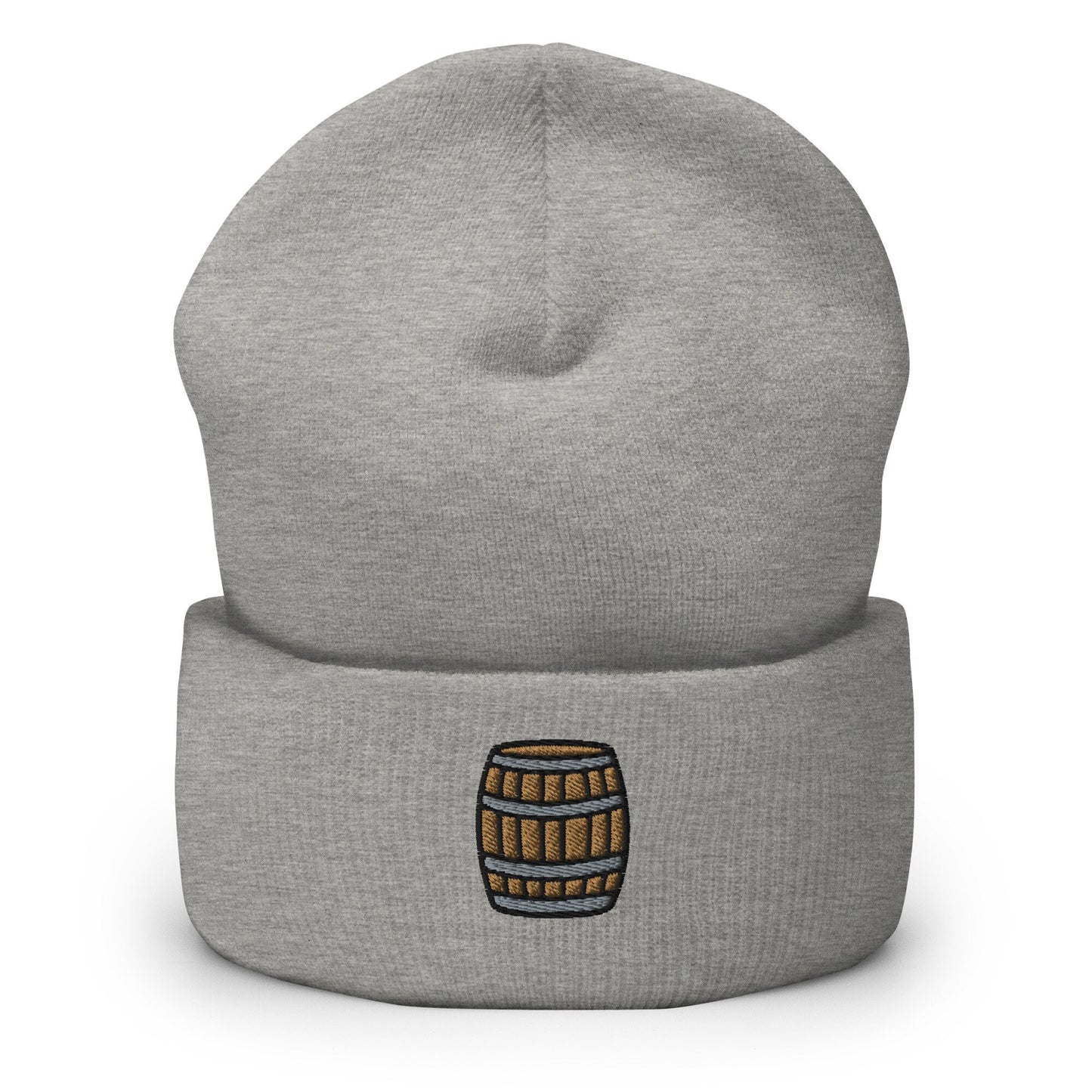 Beer Barrel Embroidered Beanie, Handmade Cuffed Knit Unisex Slouchy Adult Winter Hat Cap Gift