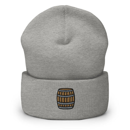 Beer Barrel Embroidered Beanie, Handmade Cuffed Knit Unisex Slouchy Adult Winter Hat Cap Gift