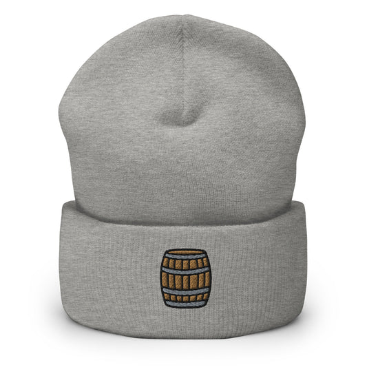 Beer Barrel Embroidered Beanie, Handmade Cuffed Knit Unisex Slouchy Adult Winter Hat Cap Gift